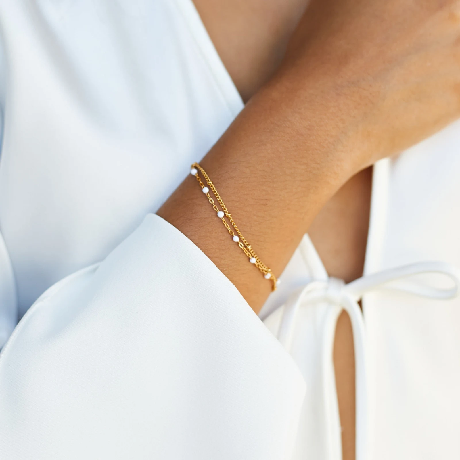 Double White Beaded Bracelet — alternate