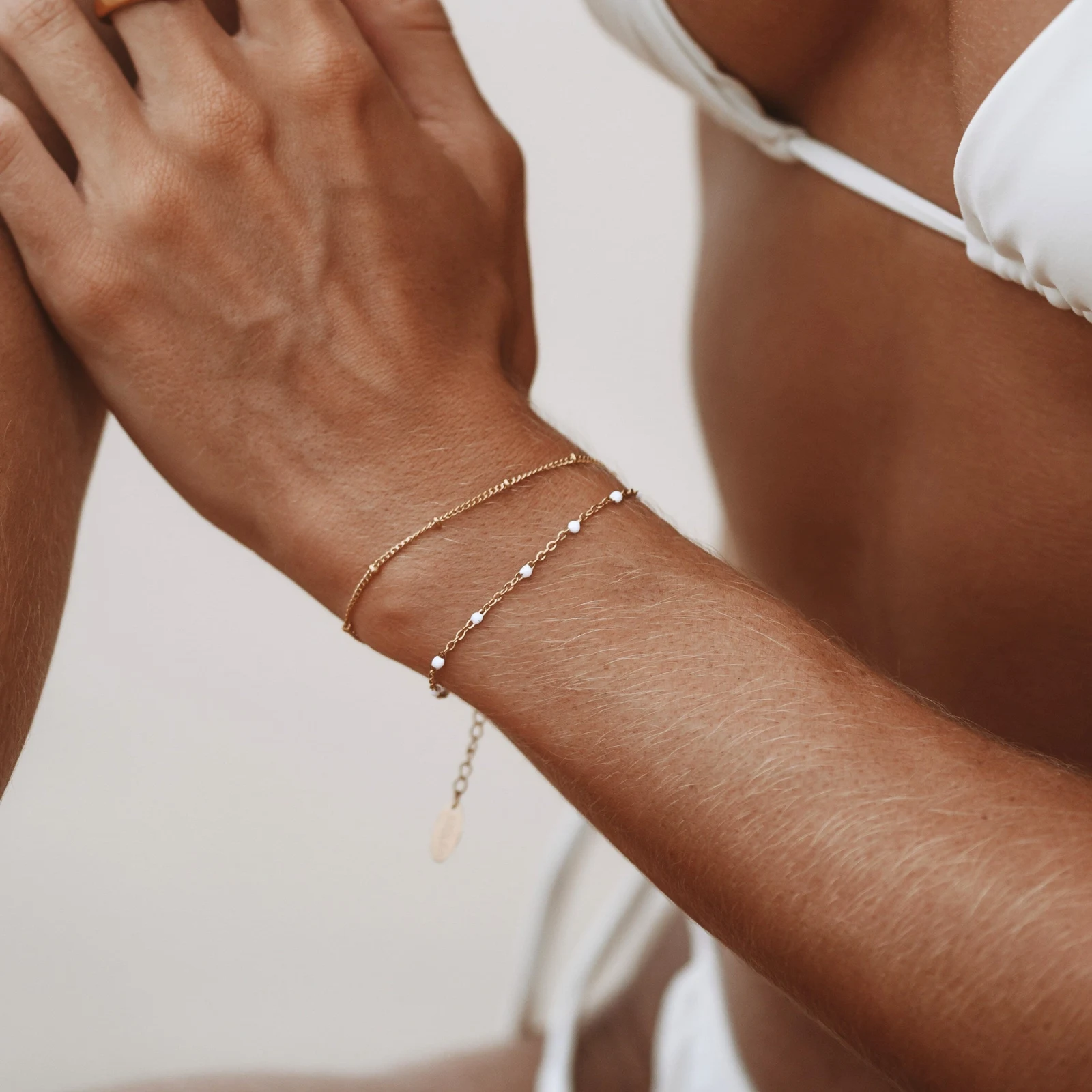 Double White Beaded Bracelet — use