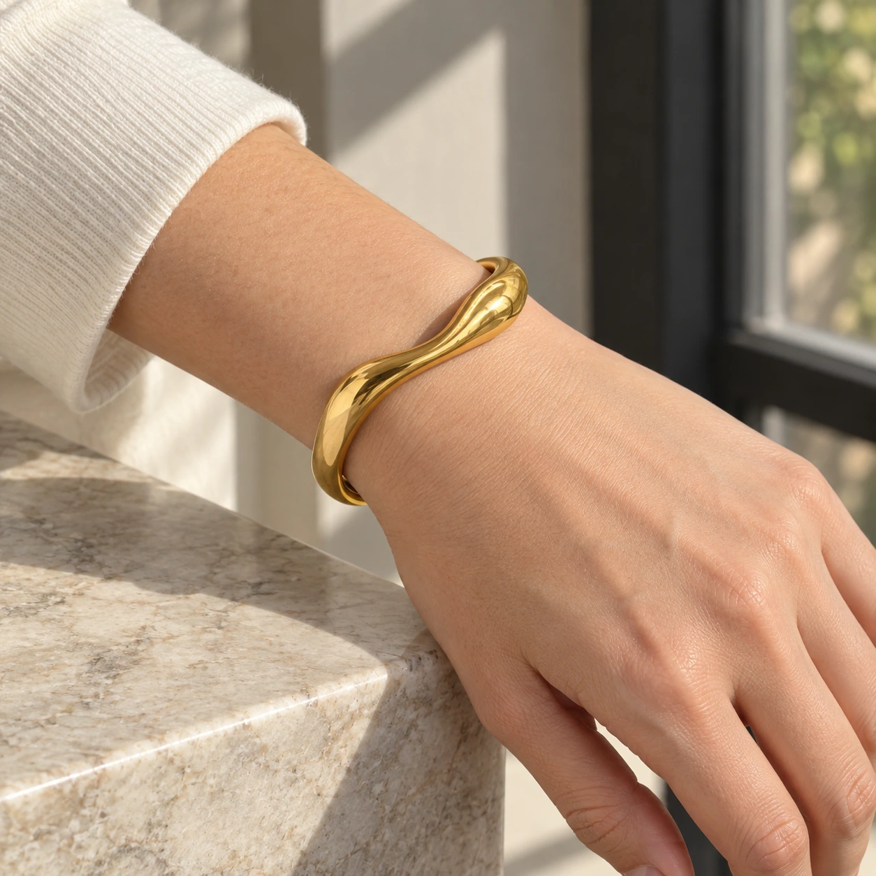 Wave Sculptural Cuff — use view