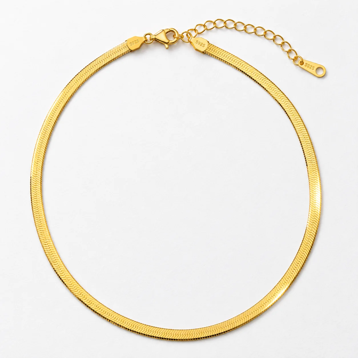 Gilded Herringbone Necklace, full chain and extension