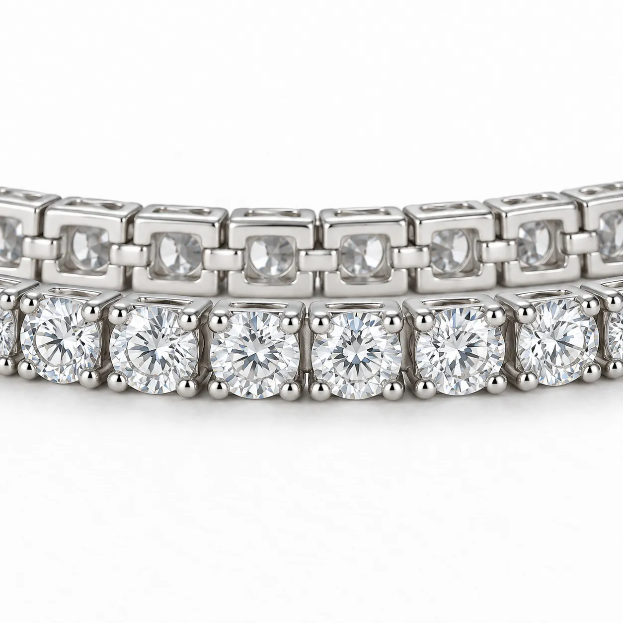 Round clear stones and four-prong settings in close view