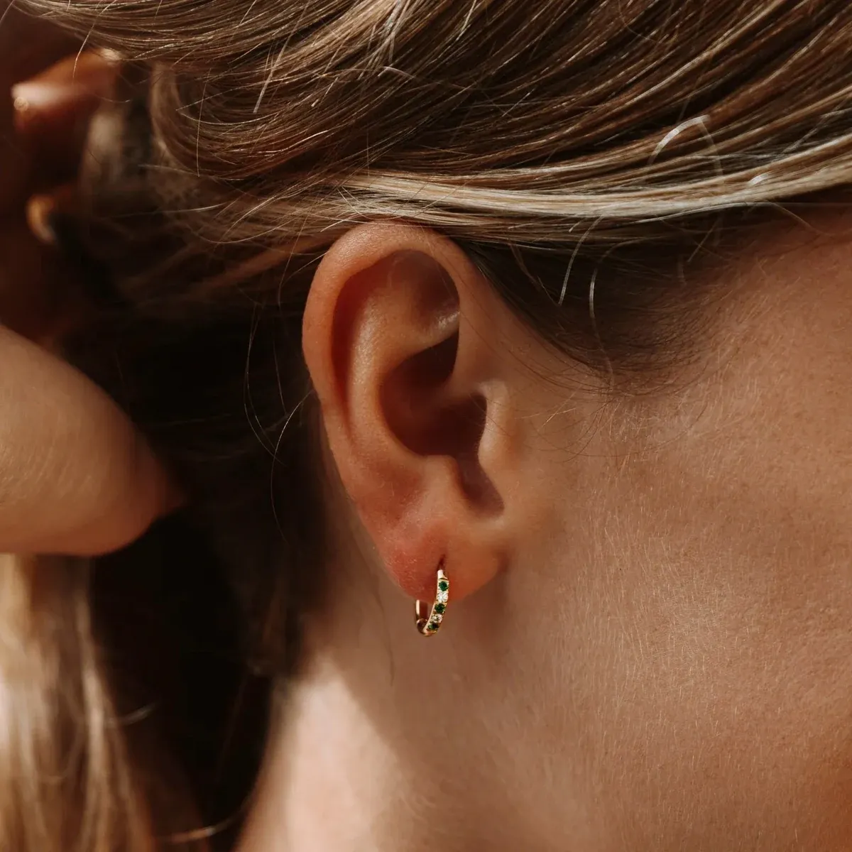 Oasis Green Hoops Earrings Gold - lead view