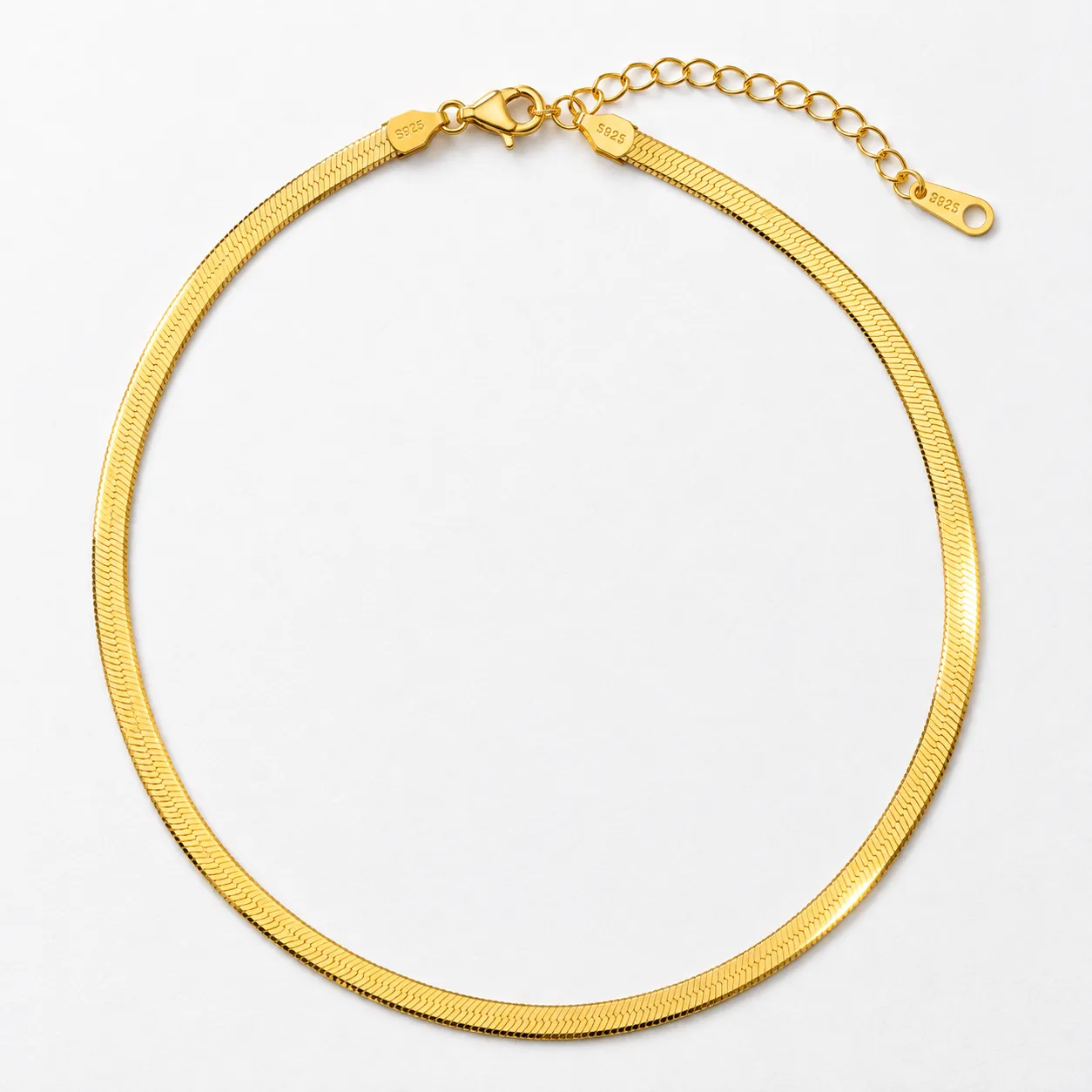 Gilded Herringbone Necklace, full chain and extension