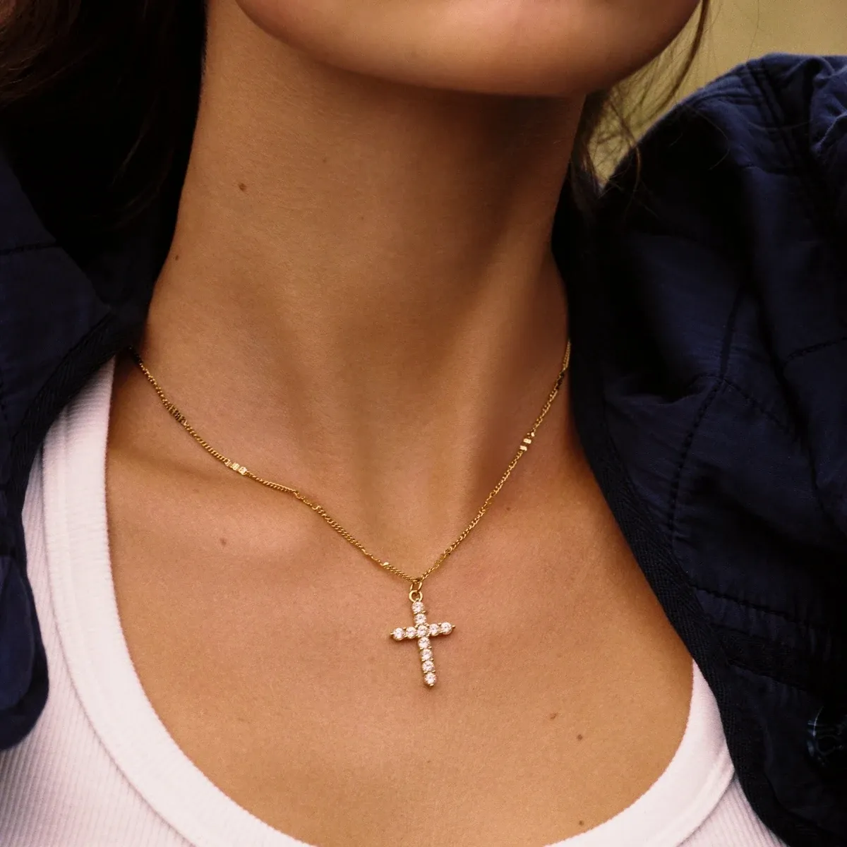 Sparkling Cross Necklace Gold - alternate view