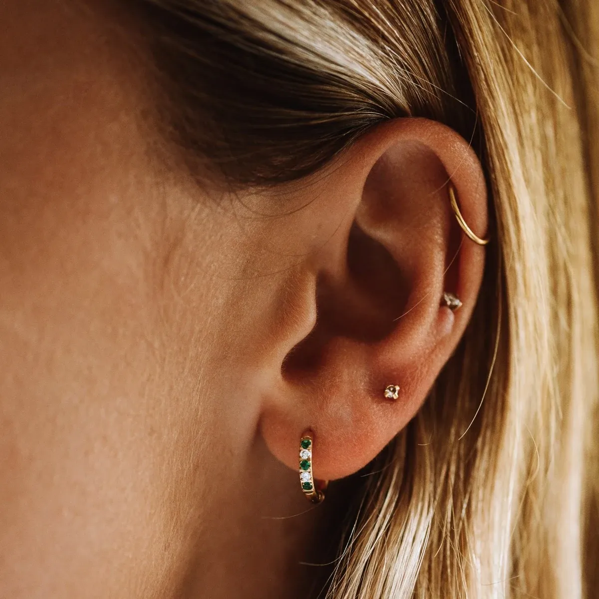 Oasis Green Hoops Earrings Gold - use view