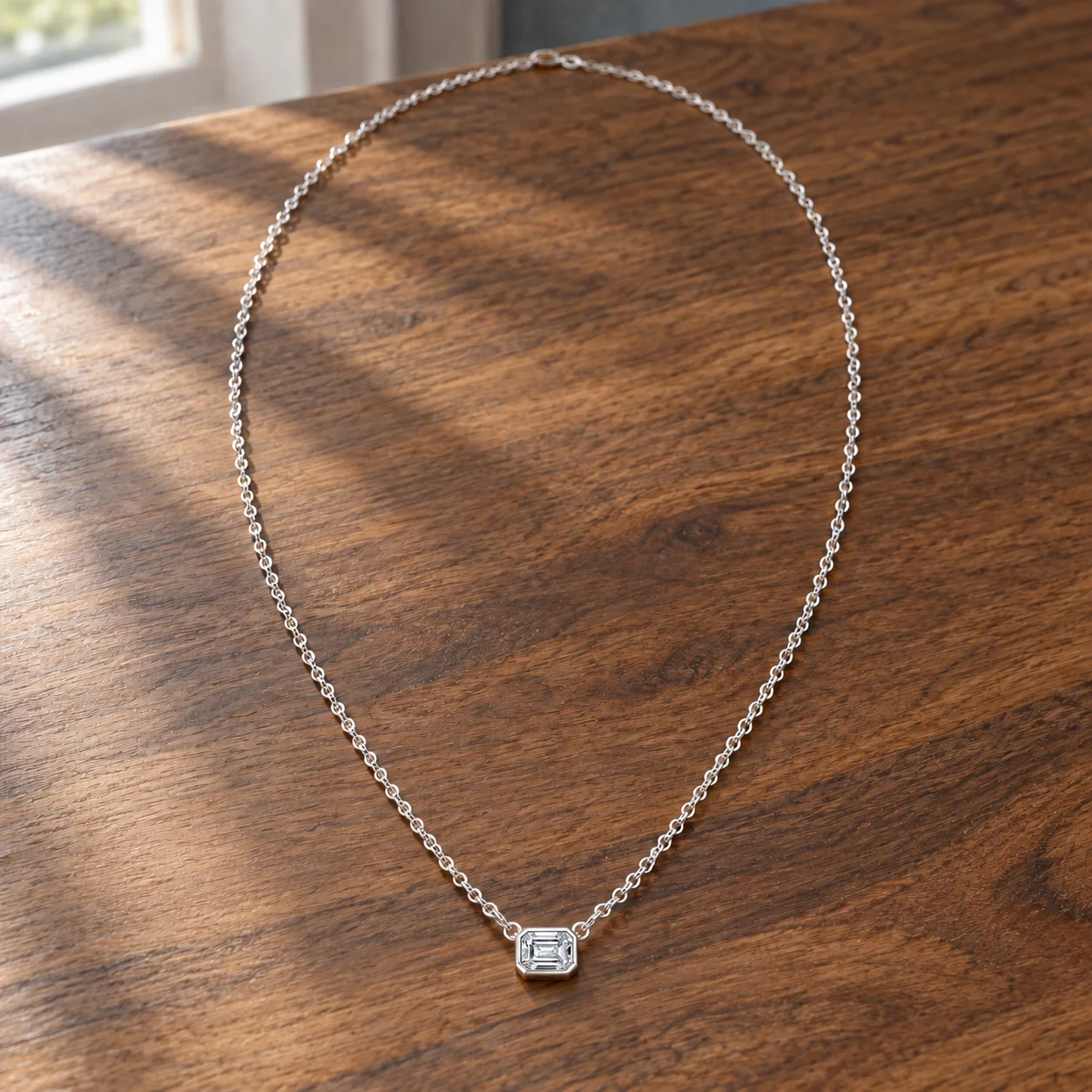 Bezel Moissanite Pendant in White gold: product view