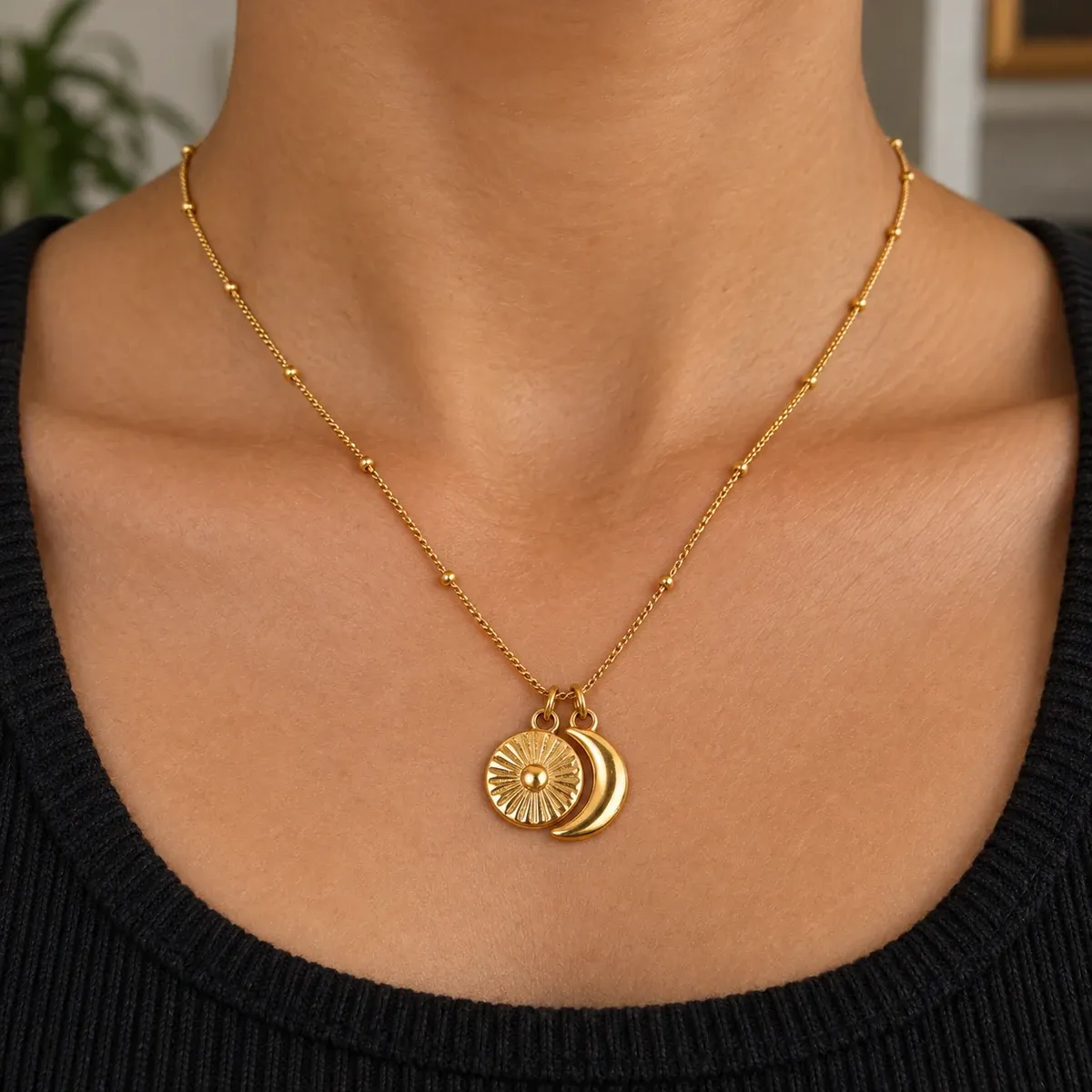 Moon & Sun Necklace Gold - alternate view