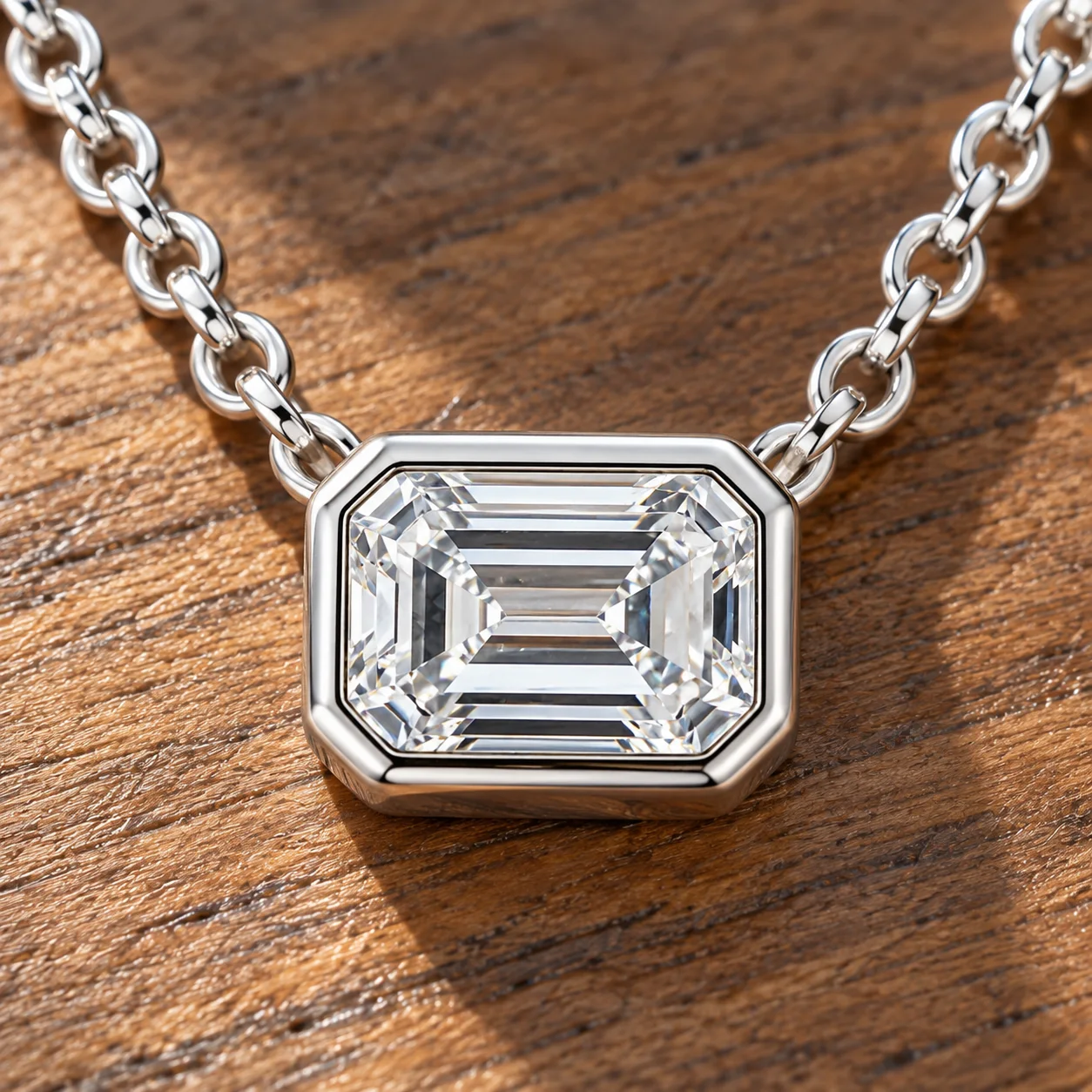 Bezel Moissanite Pendant in White gold: construction detail