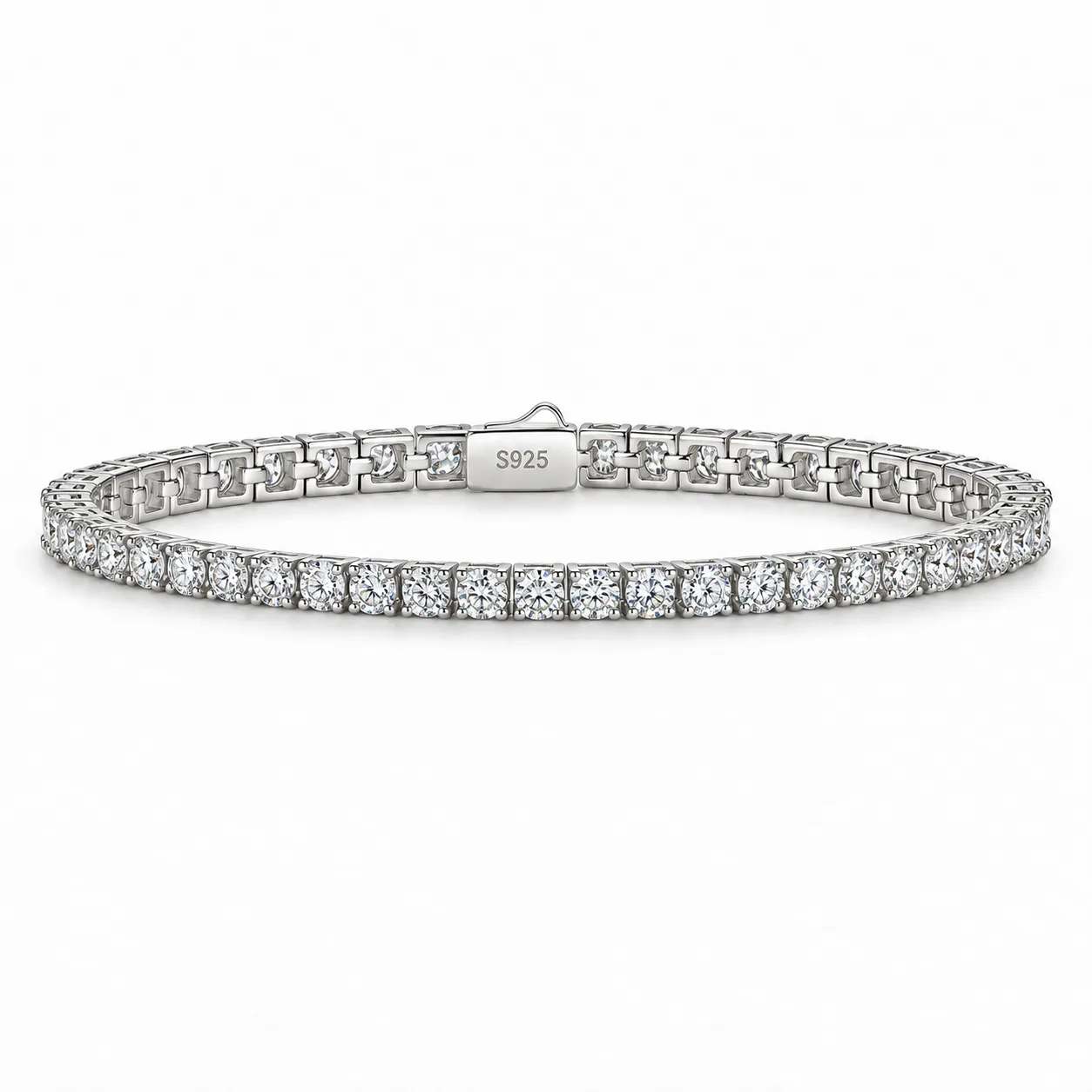 Moissanite Tennis Bracelet, single row of three millimeter stones