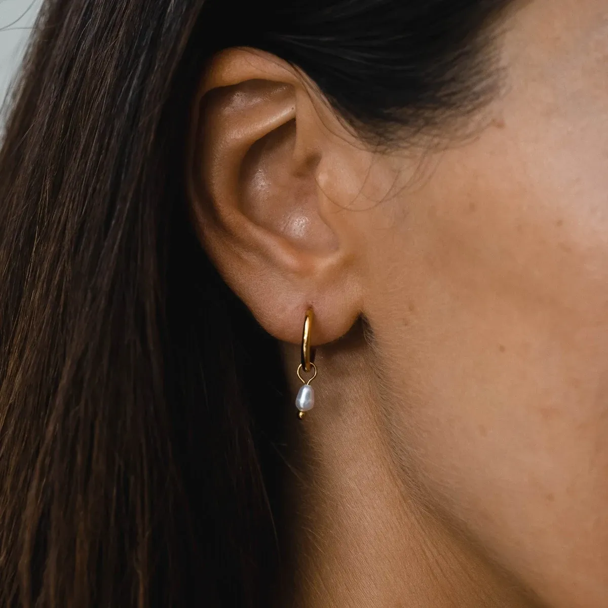 Pearl Huggie Hoops Gold - alternate view