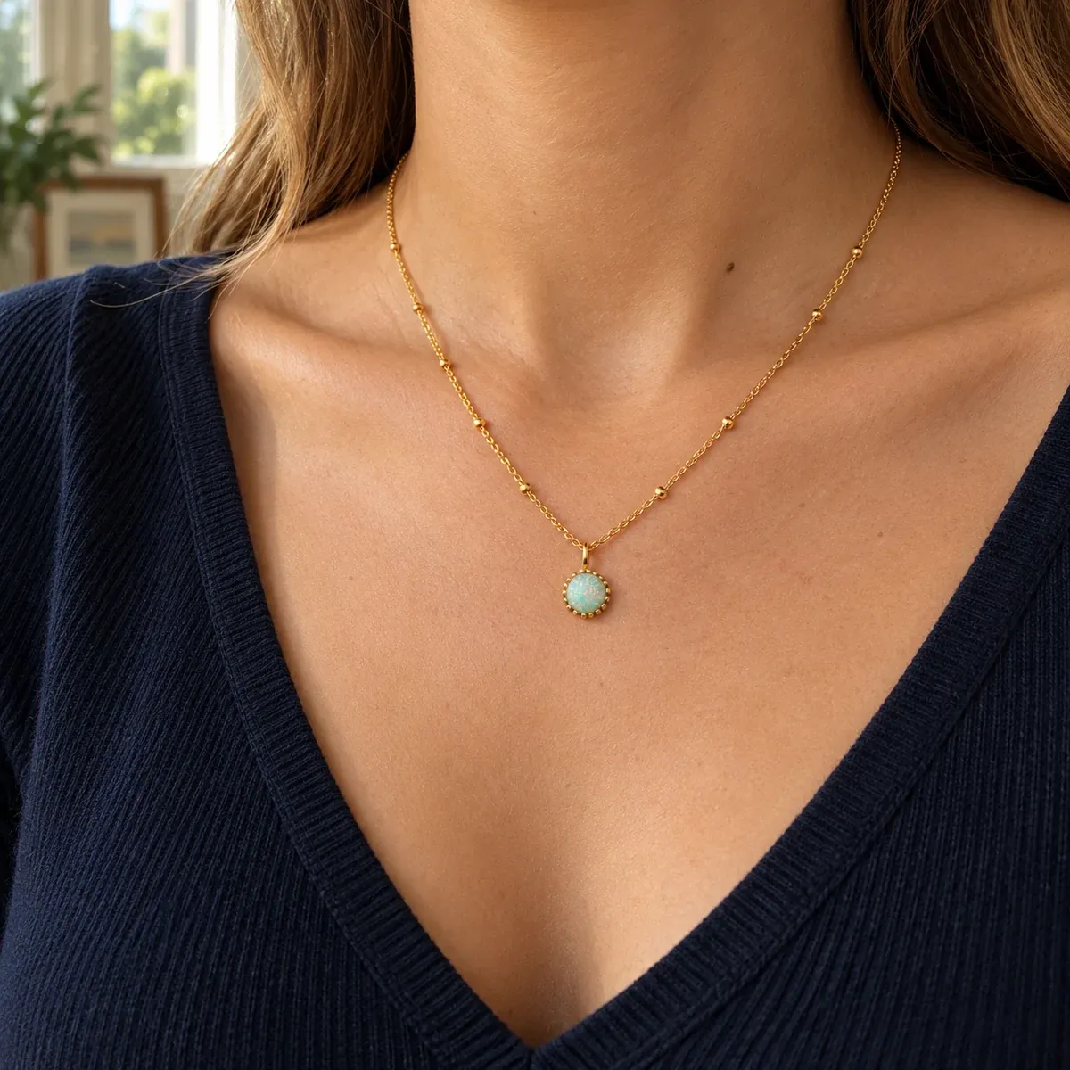 Petite Opal Necklace Gold - use view