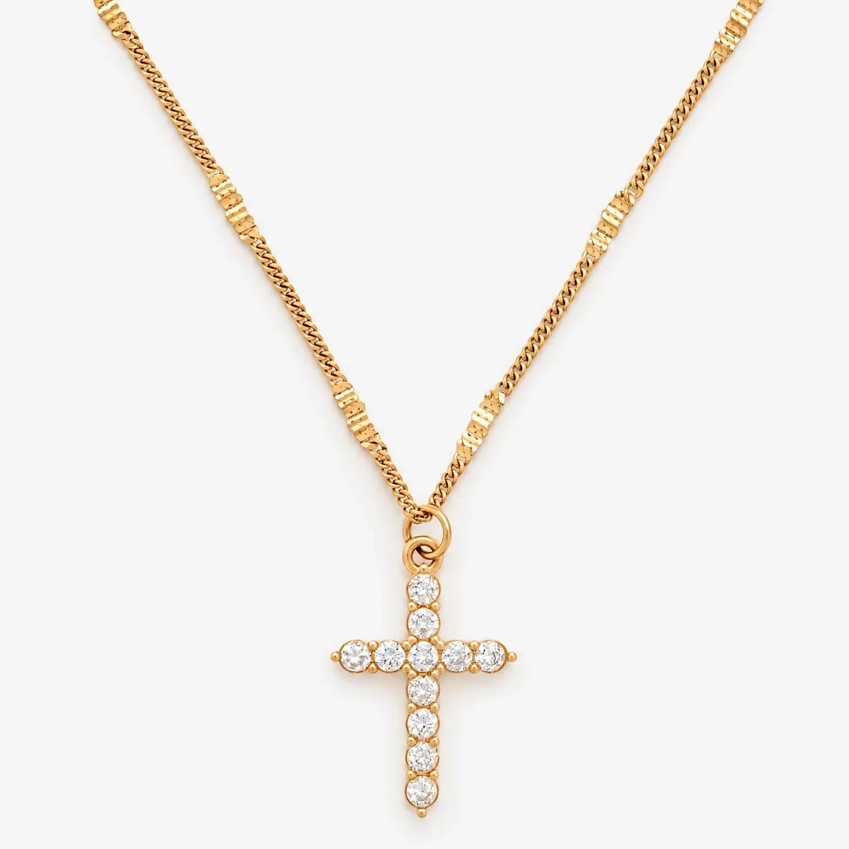 Sparkling Cross Necklace Gold - detail view
