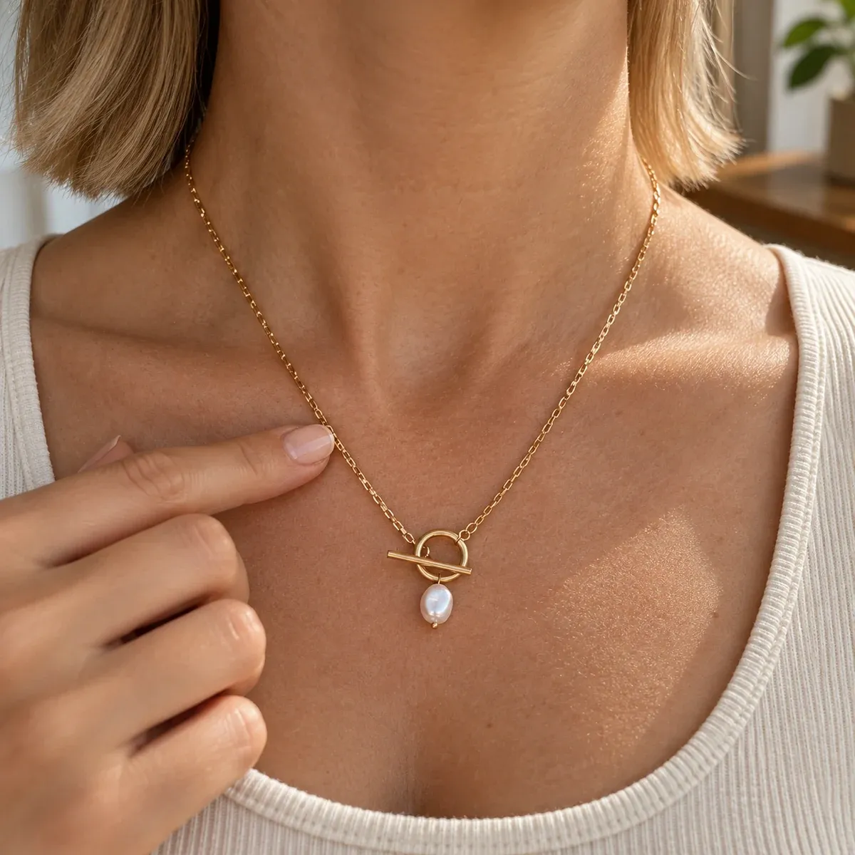 La Isla Pearl Necklace Gold - use view