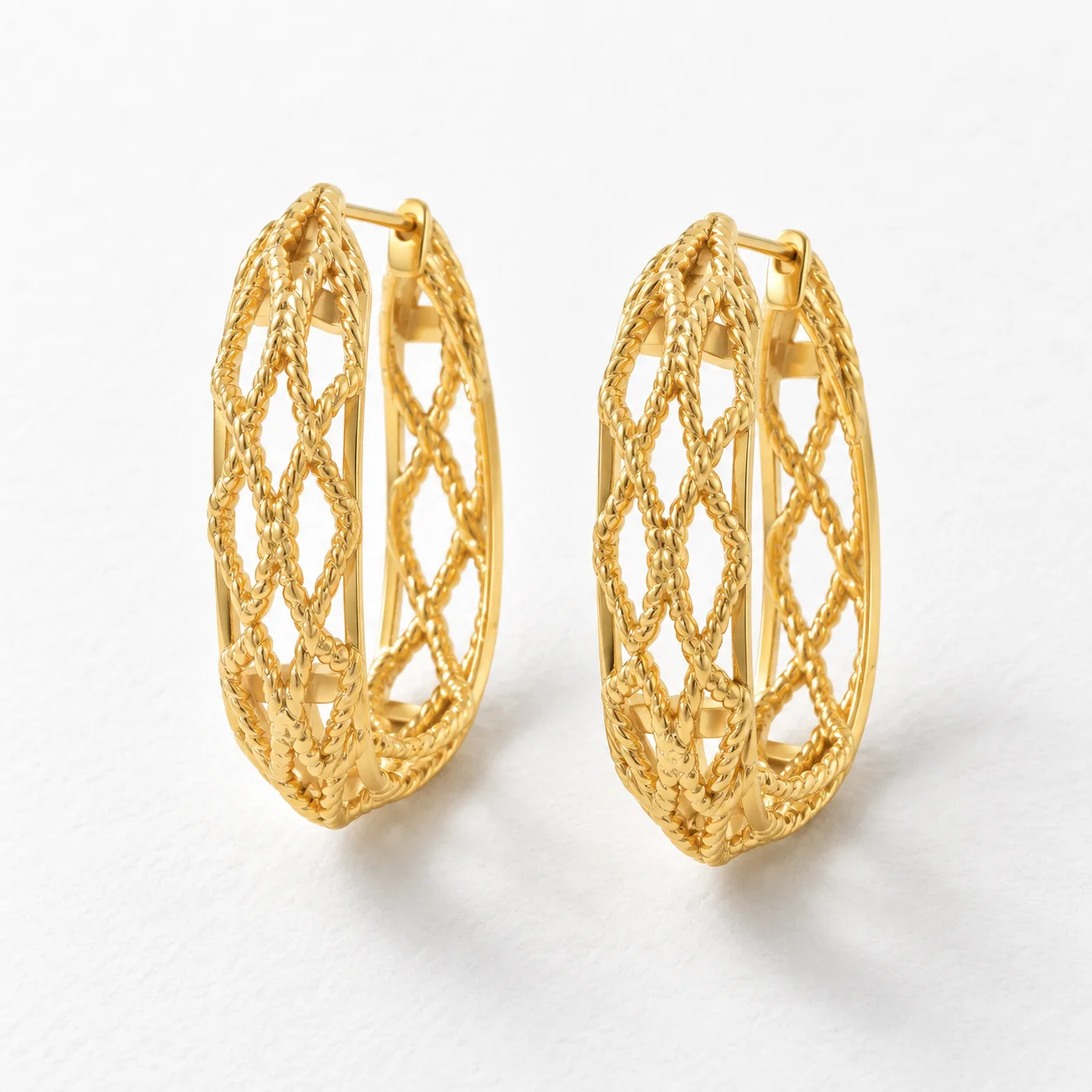 Woven Hoops, complete pair in gold-tone plated steel