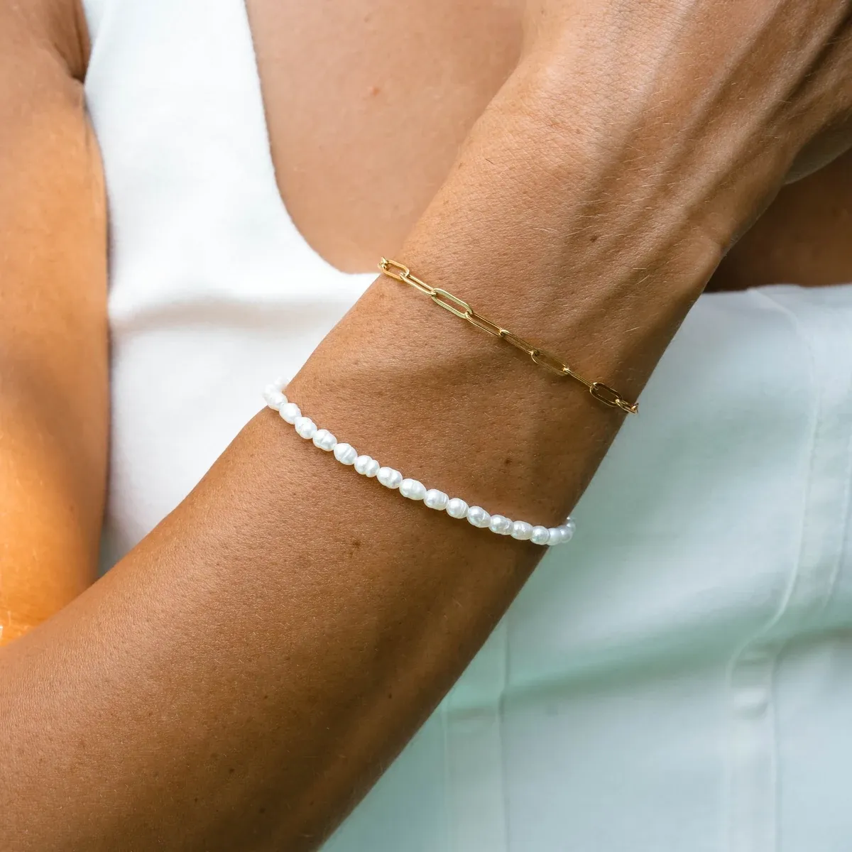Freshwater Pearl Bracelet Gold - detail view