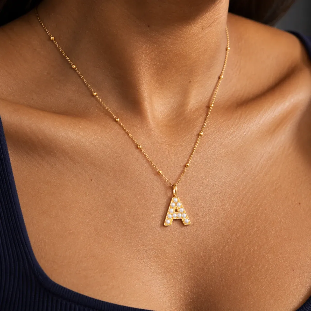 Pearl Initial Necklace Gold - alternate view