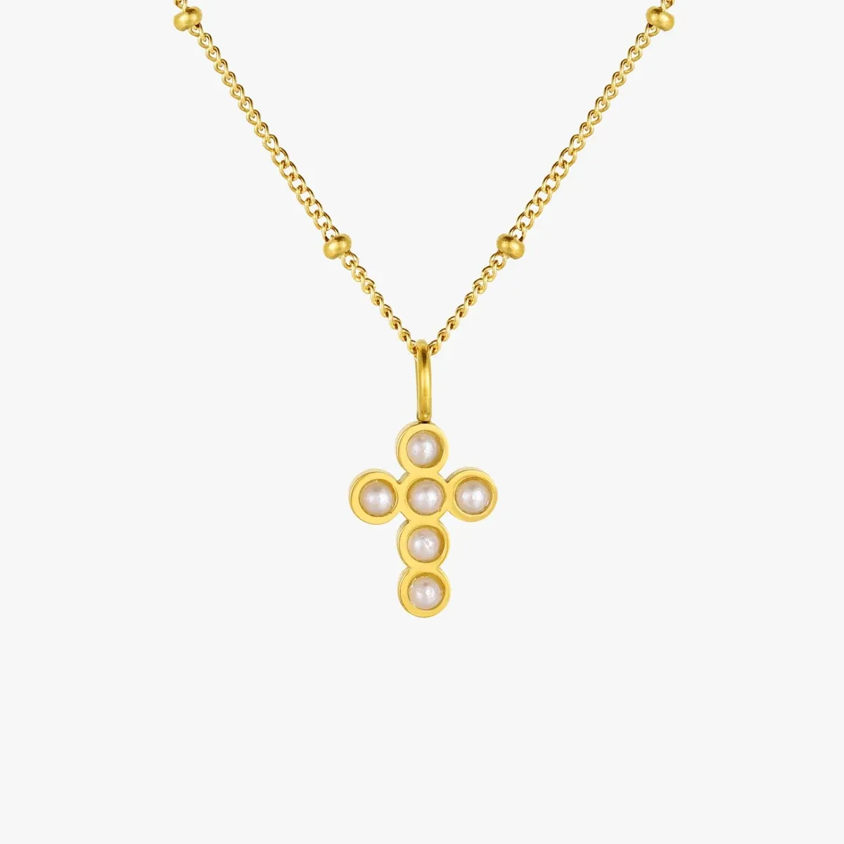 Pearl Cross Necklace Gold - detail view