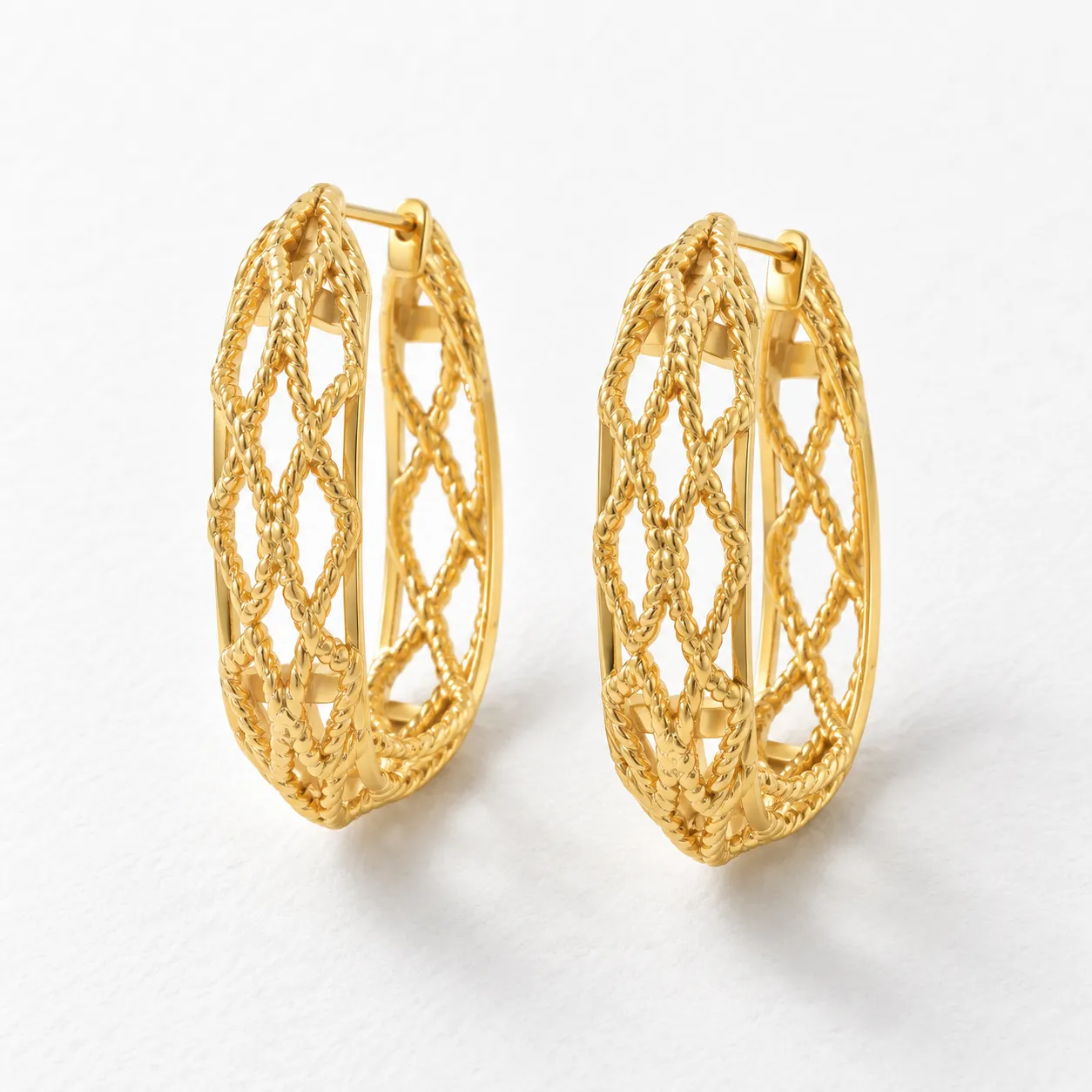Woven Hoops, complete pair in gold-tone plated steel
