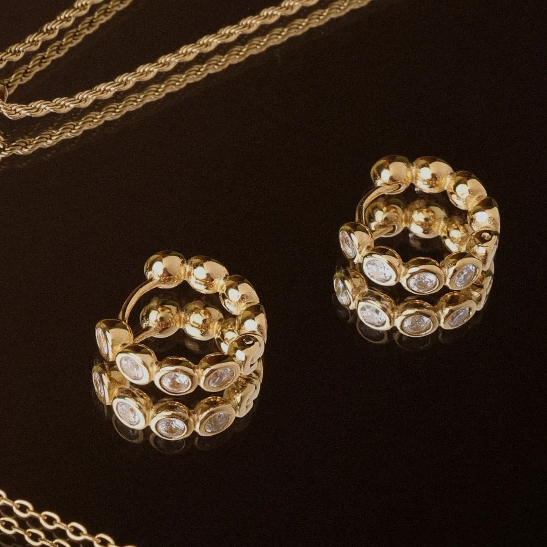 Beaded Stone Hoops - detail view